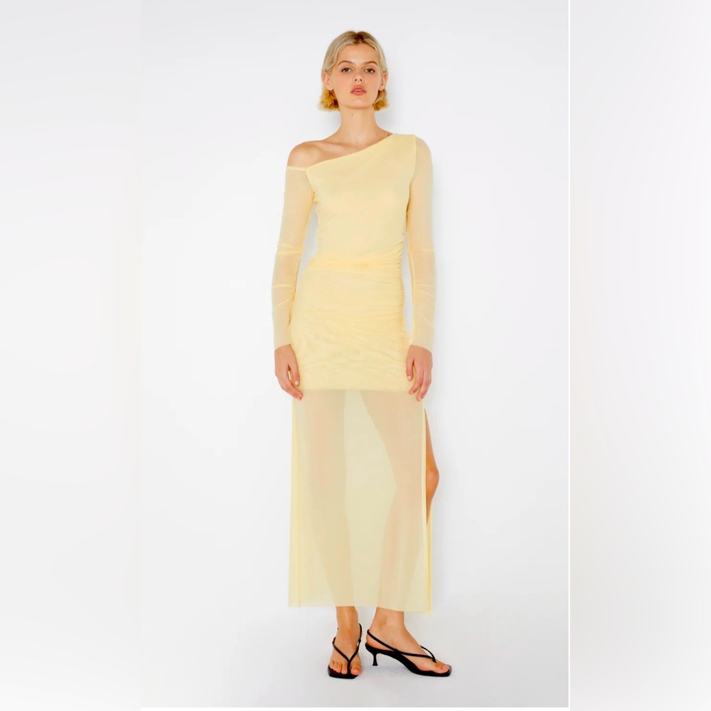 BEC + BRIDGE Fae Asym Long Sleeve Dress - Butter Yellow - Size 6